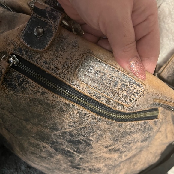 💖SoLD💋 Bed Stu Big Fork Black Lux Leather Bag - Picture 5 of 7